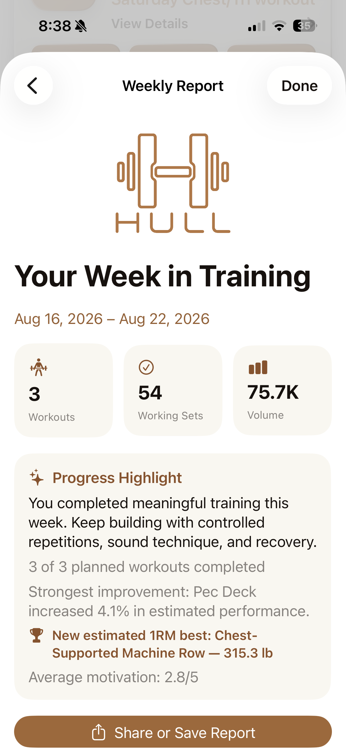 HULL weekly training report